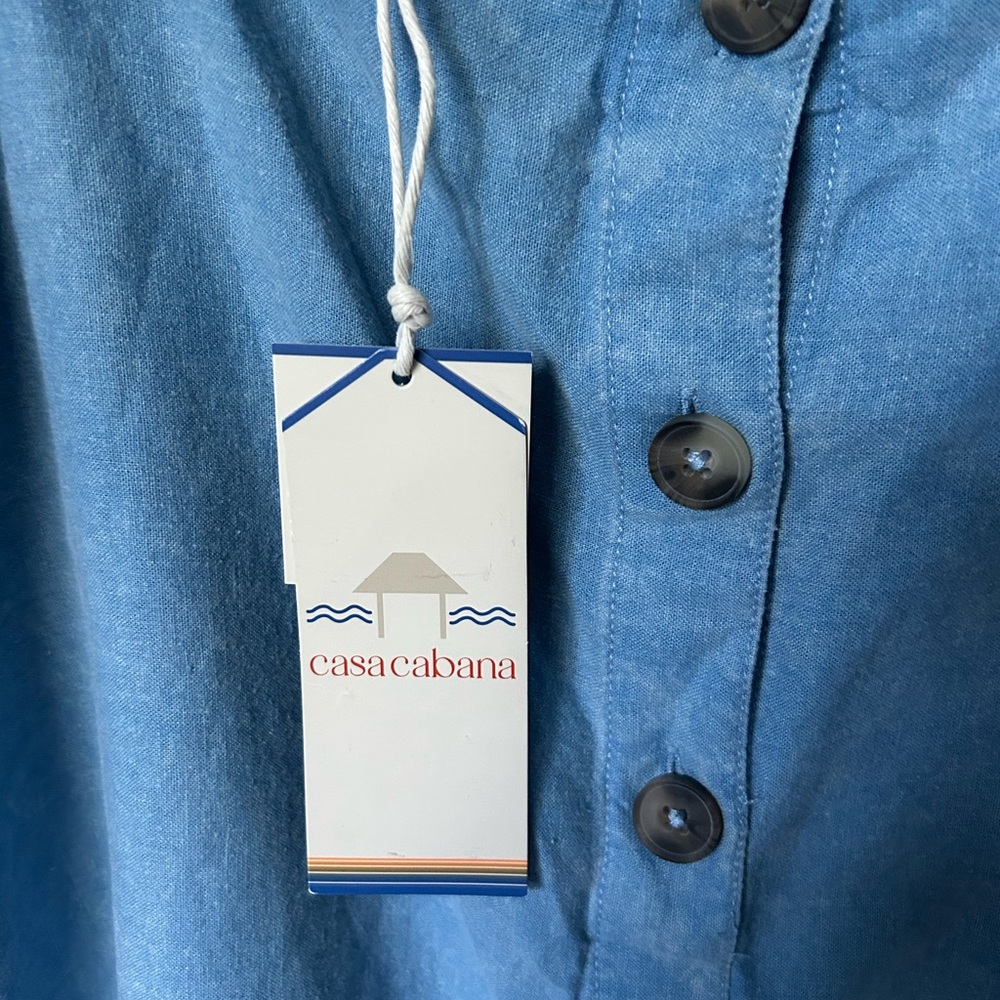 Casa Cabana Linen Blend Button Up Sleeveless Blue Tank Top Size Large NWT - Picture 4 of 8